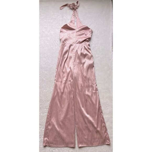Du Paradis Anthropologie Cross-Neck Satin Jumpsuit in Pink, Size Small - Picture 5 of 9